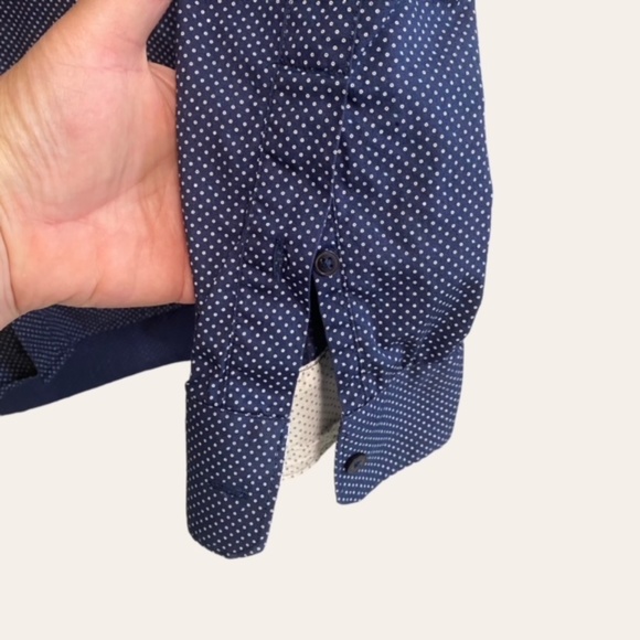 ZARA Man Swiss Dot with Collar shirt in Navy Blue Size L Slim Fit - Picture 4 of 10